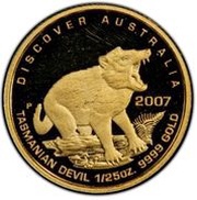 5 Dollars - Elizabeth II 4th Portrait - Tasmanian Devil; Gold Proof, Australia, 2007 reverse image