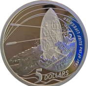 5 Dollars - Elizabeth II 4th Portrait - Year of the Surf Lifesaver - Silver Proof, Australia, 2007 reverse image