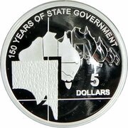 5 Dollars - Elizabeth II 4th Portrait - 150 Years of State Government South Australia - Silver Proof, Australia, 2007 reverse image