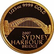 5 Dollars - Elizabeth II 4th Portrait - Sydney Harbour Bridge - Gold Proof, Australia, 2007 reverse image