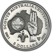 5 Dollars - Elizabeth II 4th Portrait - Scouting Centennial in Australia - Silver Proof, Australia, 2008 reverse image