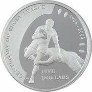 5 Dollars - Elizabeth II 4th Portrait - Centenary of Rugby League - Silver Proof, Australia, 2008 reverse image