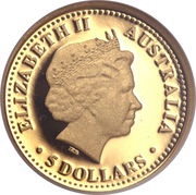 5 Dollars - Elizabeth II 4th Portrait - Dolphin; Gold Proof obverse image