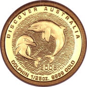 5 Dollars - Elizabeth II 4th Portrait - Dolphin; Gold Proof, Australia, 2008 reverse image