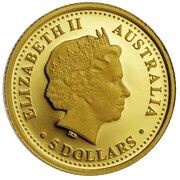 5 Dollars - Elizabeth II 4th Portrait - King Brown Snake; Gold Proof obverse image