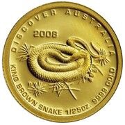 5 Dollars - Elizabeth II 4th Portrait - King Brown Snake; Gold Proof, Australia, 2008 reverse image