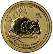5 Dollars - Elizabeth II 4th Portrait - Year of the Mouse - Gold Bullion Coin, Australia, 2008 reverse image