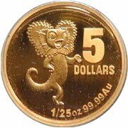 5 Dollars - Elizabeth II 4th Portrait - Lillypilly - Frill-Necked Lizard; Gold Bullion Proof, Australia, 2009 reverse image