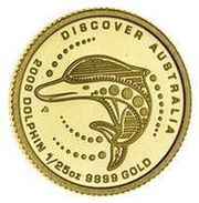 5 Dollars - Elizabeth II 4th Portrait - Dolphin - Gold Proof, Australia, 2009 reverse image