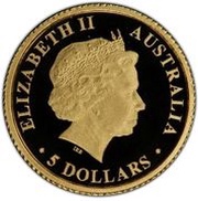 5 Dollars - Elizabeth II 4th Portrait - King Brown Snake - Gold Proof obverse image