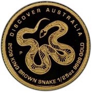 5 Dollars - Elizabeth II 4th Portrait - King Brown Snake - Gold Proof, Australia, 2009 reverse image