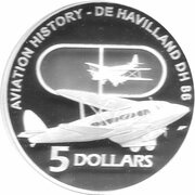 5 Dollars - Elizabeth II 4th Portrait - De Havilland DH 86 - Masterpieces in Silver, Australia, 2009 reverse image
