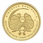 5 Dollars - Elizabeth II 4th Portrait - Frilled Neck Lizard - Gold Proof, Australia, 2010 reverse image