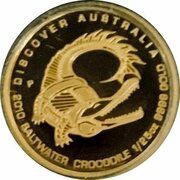 5 Dollars - Elizabeth II 4th Portrait - Saltwater Crocodile; Gold Proof, Australia, 2010 reverse image