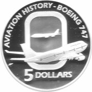 5 Dollars - Elizabeth II 4th Portrait - Boeing 747 - Masterpieces in Silver, Australia, 2010 reverse image