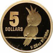 5 Dollars - Elizabeth II 4th Portrait - Kato - Cockatoo; Gold Bullion Proof, Australia, 2010 reverse image