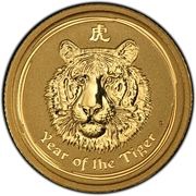 5 Dollars - Elizabeth II 4th Portrait - Year of the Tiger - Gold Bullion Coin, Australia, 2010 reverse image