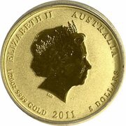 5 Dollars - Elizabeth II 4th Portrait - Year of the Rabbit - Gold Bullion Coin obverse image