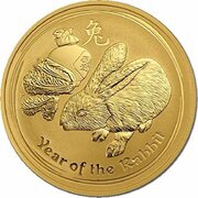 5 Dollars - Elizabeth II 4th Portrait - Year of the Rabbit - Gold Bullion Coin, Australia, 2011 reverse image