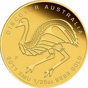 5 Dollars - Elizabeth II 4th Portrait - Emu; Gold Bullion Coin, Australia, 2011 reverse image