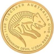 5 Dollars - Elizabeth II 4th Portrait - Tasmanian Devil; Gold Bullion Coin, Australia, 2011 reverse image