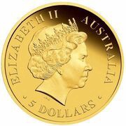 5 Dollars - Elizabeth II 4th Portrait - Kookaburra; Gold Bullion Coin obverse image