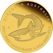 5 Dollars - Elizabeth II 4th Portrait - Great White Shark; Gold Bullion Coin, Australia, 2011 reverse image