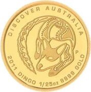 5 Dollars - Elizabeth II 4th Portrait - Dingo; Gold Bullion Coin, Australia, 2011 reverse image