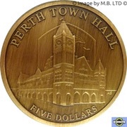 5 Dollars - Elizabeth II 4th Portrait - "Town Halls" Perth Town Hall reverse image
