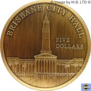 5 Dollars - Elizabeth II 4th Portrait - "Town Halls" Brisbane City Hall reverse image