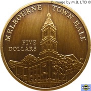5 Dollars - Elizabeth II 4th Portrait - "Town Halls" Melbourne Town Hall reverse image
