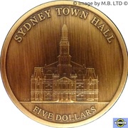 5 Dollars - Elizabeth II 4th Portrait - "Town Halls" Sydney Town Hall reverse image