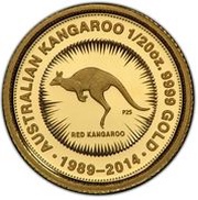 5 Dollars - Elizabeth II 4th Portrait - Red Kangaroo - 25th Anniversary Gold Proof, Australia, 2014 reverse image