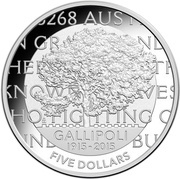 5 Dollars - Elizabeth II 4th Portrait - Gallipoli Landing - Silver Proof, Australia, 2015 reverse image