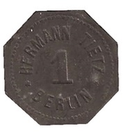 1 Pfennig - Berlin H. Tietz, Germany,  reverse image