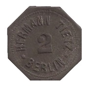 2 Pfennig - Berlin H. Tietz, Germany,  reverse image