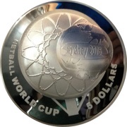 5 Dollars - Elizabeth II 4th Portrait - Netball World Cup 2015 - Silver Domed Coin, Australia, 2015 reverse image