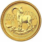 5 Dollars - Elizabeth II 4th Portrait - Year of the Goat - Gold Bullion Coin, Australia, 2015 reverse image