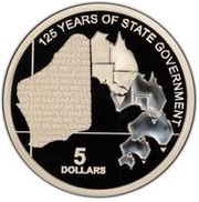 5 Dollars - Elizabeth II 4th Portrait - 125 Years of State Government Western Australia - Silver Proof, Australia, 2015 reverse image