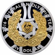 5 Dollars - Elizabeth II 4th Portrait - Australian Olympic Team Rio - Silver Proof, Australia, 2016 reverse image