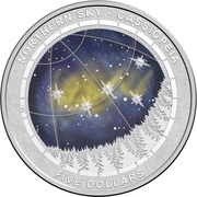5 Dollars - Elizabeth II 4th Portrait - Northern Sky - Cassiopeia - Silver Domed, Australia, 2016 reverse image