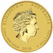 5 Dollars - Elizabeth II 4th Portrait - Year of the Monkey - Gold Bullion Coin obverse image