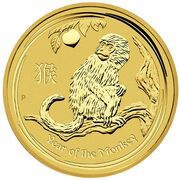 5 Dollars - Elizabeth II 4th Portrait - Year of the Monkey - Gold Bullion Coin, Australia, 2016 reverse image