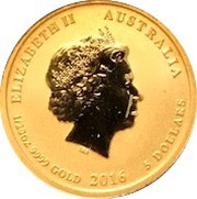 5 Dollars - Elizabeth II 4th Portrait - Year of the Monkey - Gold Bullion Coin obverse image