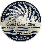 5 Dollars - Elizabeth II 4th Portrait - Queen's Baton Relay - Silver Proof, Australia, 2017 reverse image