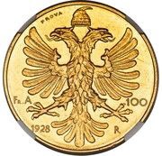 100 Franga Ari - Zog I Prova, Albania, 1928 reverse image