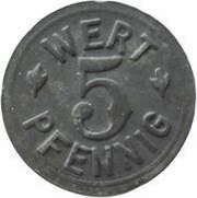 5 Pfennig - Grossauheim von Arnim'sches Eisenw. Marienhütte, Germany,  reverse image