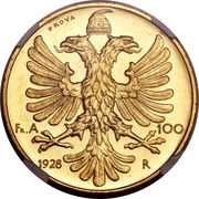 100 Franga Ari - Zog I Prova, Albania, 1928 reverse image