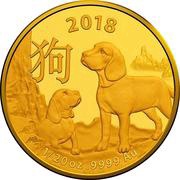 5 Dollars - Elizabeth II 4th Portrait - Year of the Dog - Gold Bullion Coin, Australia, 2018 reverse image
