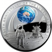 5 Dollars - Elizabeth II 4th Portrait - Moon Landing 50th Anniversary - Silver Domed, Australia, 2019 reverse image